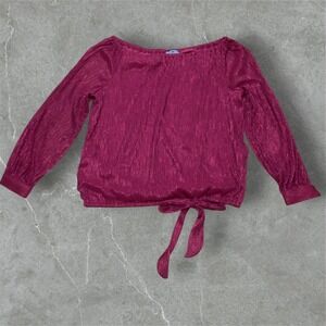 NWT CeCe Women's Magenta Metallic Long Sleeve Tie Front Blouse Top XL